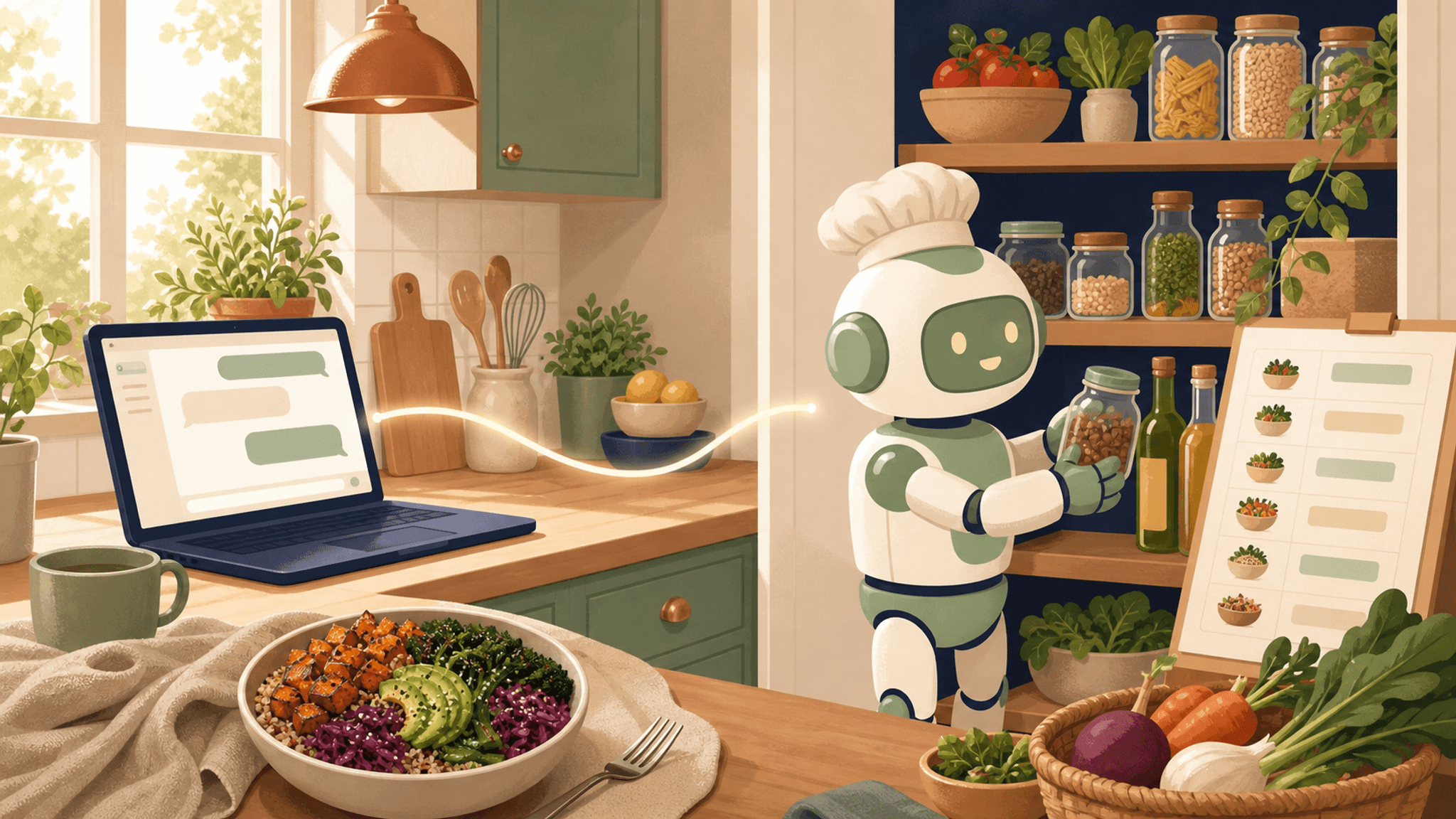 Cooking With Robots connects a kitchen pantry and meal plan to an AI conversation