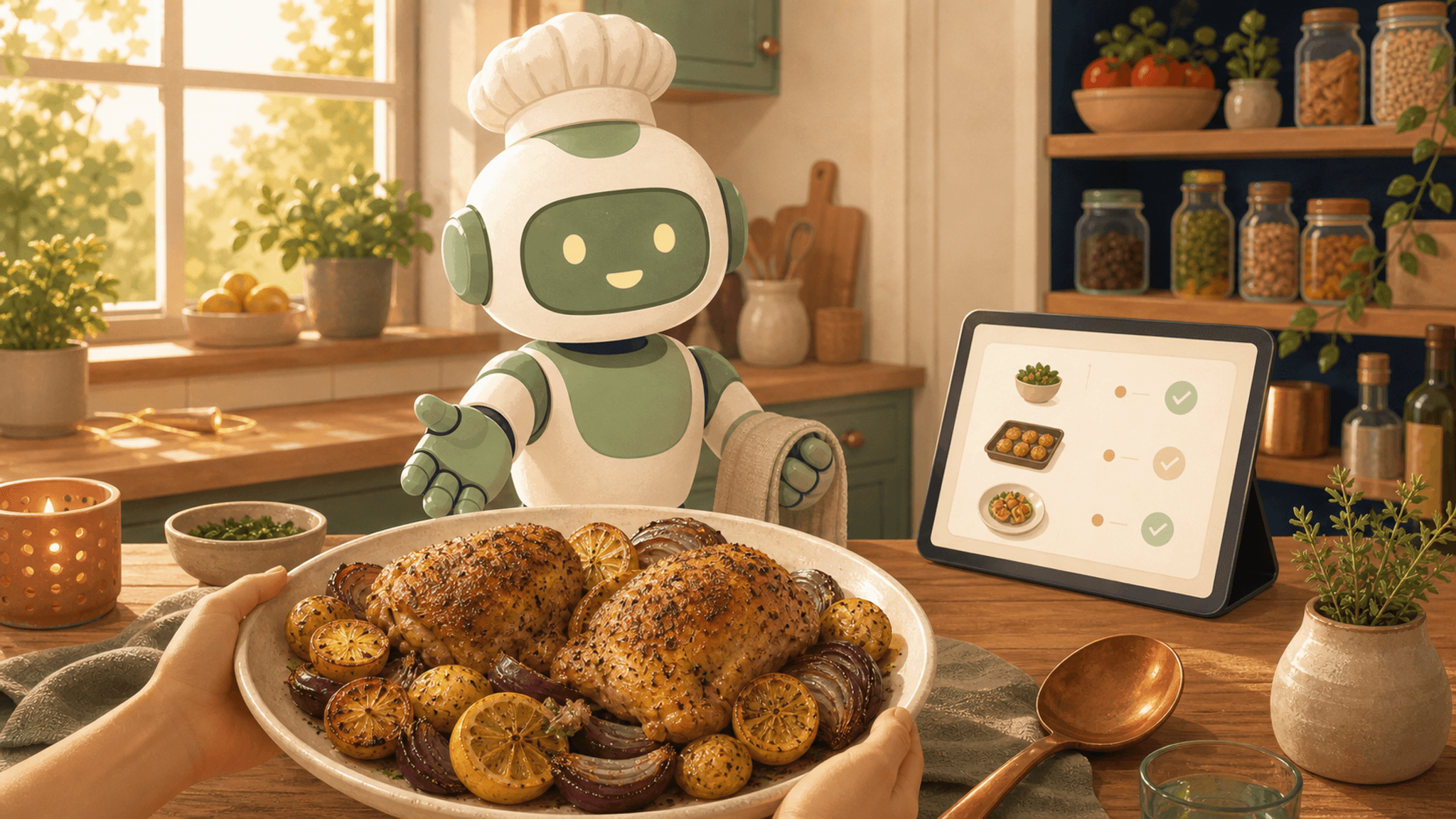 A dinner recipe returned inside an AI assistant conversation