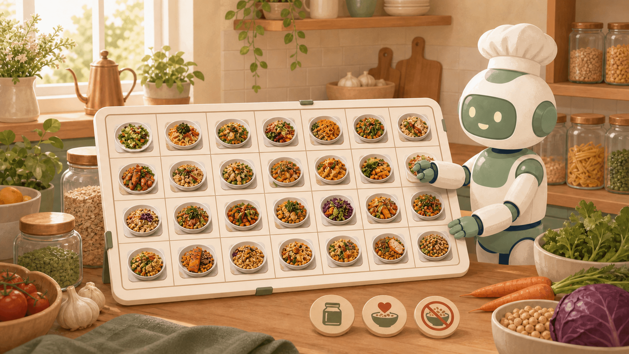 A weekly meal plan created from a Cooking With Robots kitchen profile