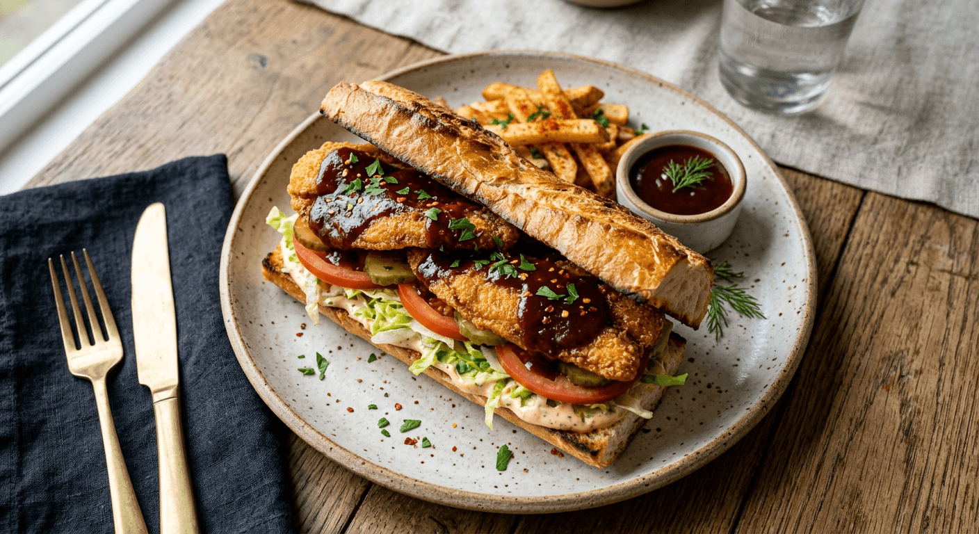 BBQ Glazed Fried Catfish Po' Boy