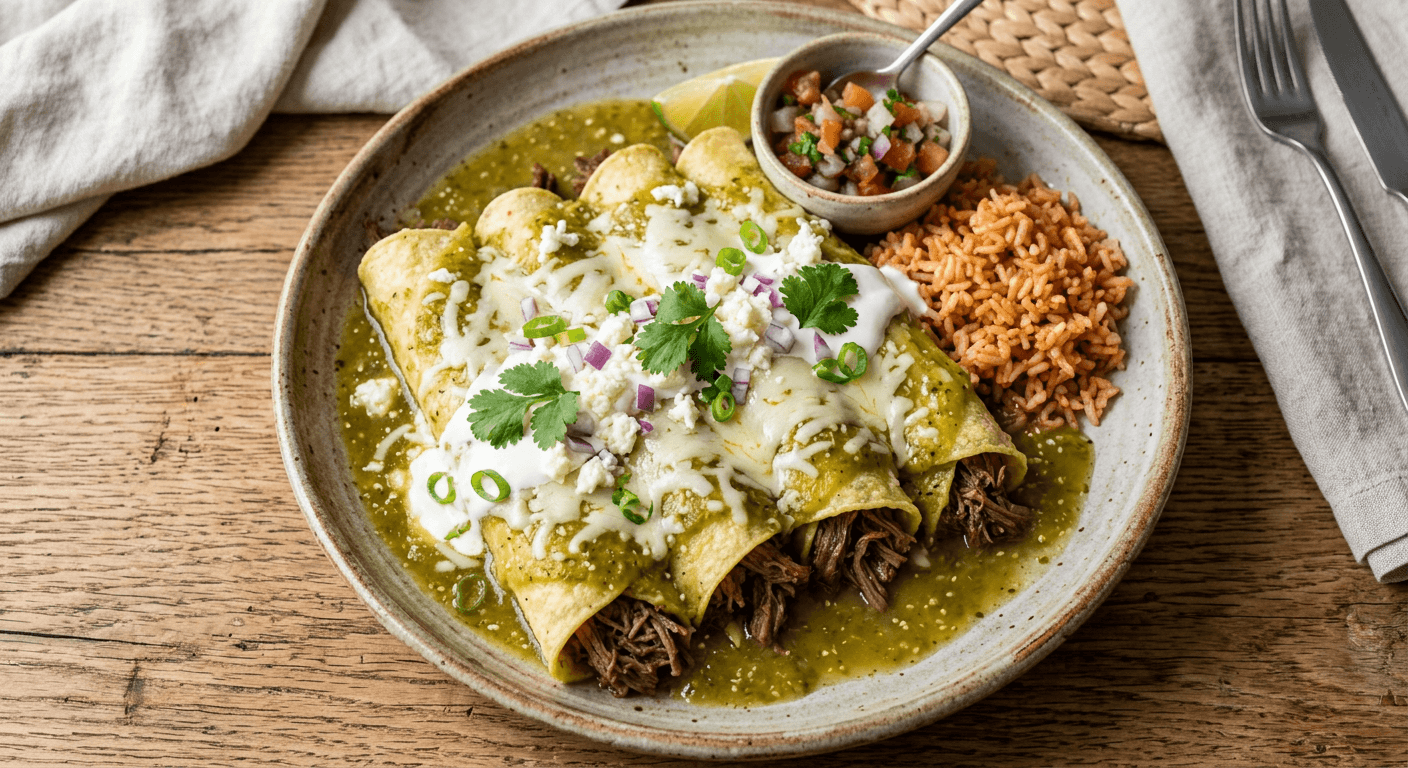 Beef Barbacoa Enchiladas Verdes