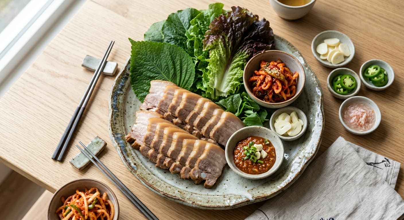 Bossam Boiled Pork Belly Wraps