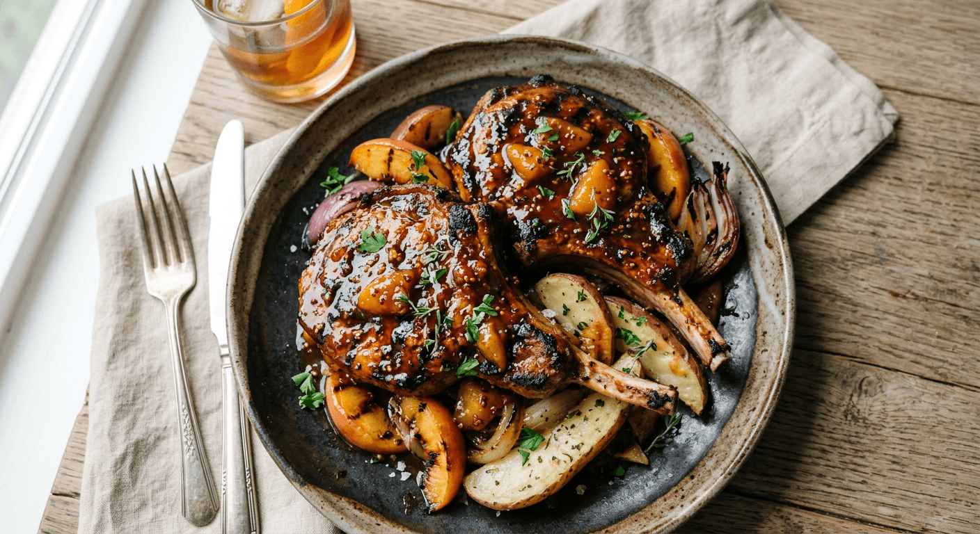 Bourbon Peach BBQ Pork Chops