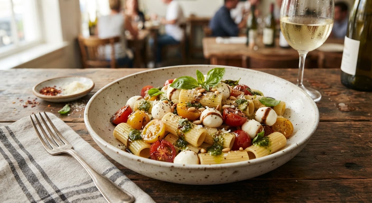 Caprese Pasta with Basil Oil