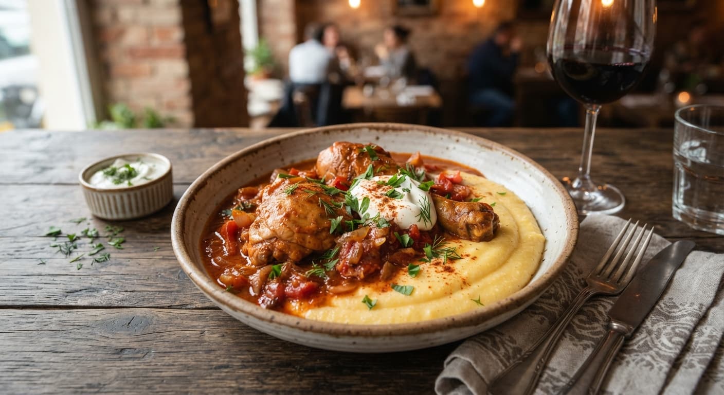 Chicken Paprikash with Polenta