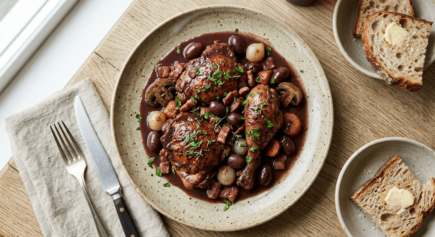 Coq au Vin with Kalamata Olives