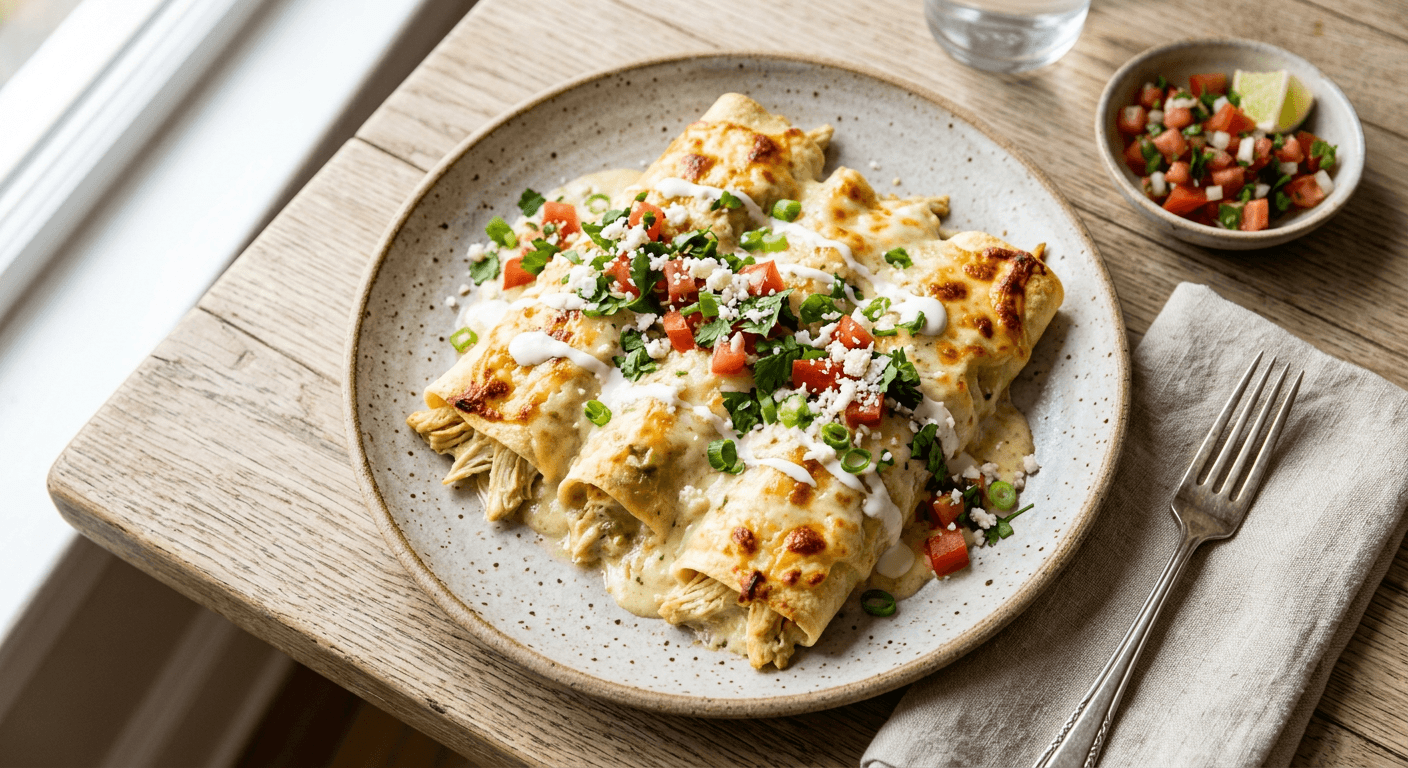 Creamy White Chicken Enchiladas