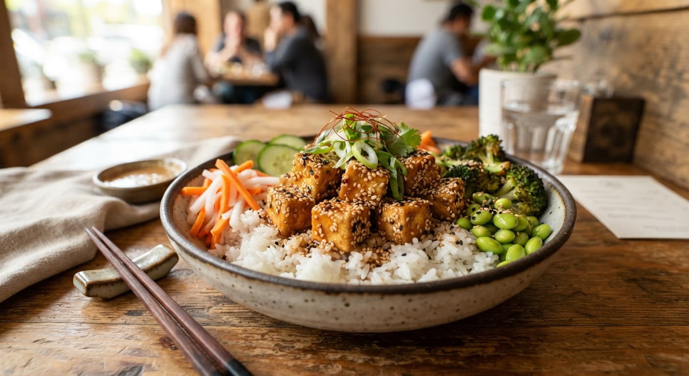 Crispy Sesame Tofu Rice Bowl