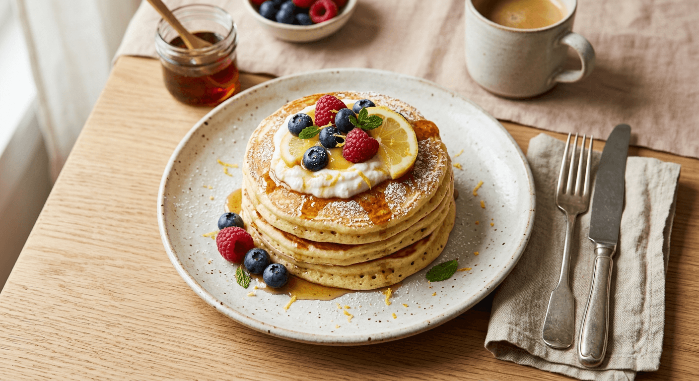Fluffy Ricotta Lemon Pancakes
