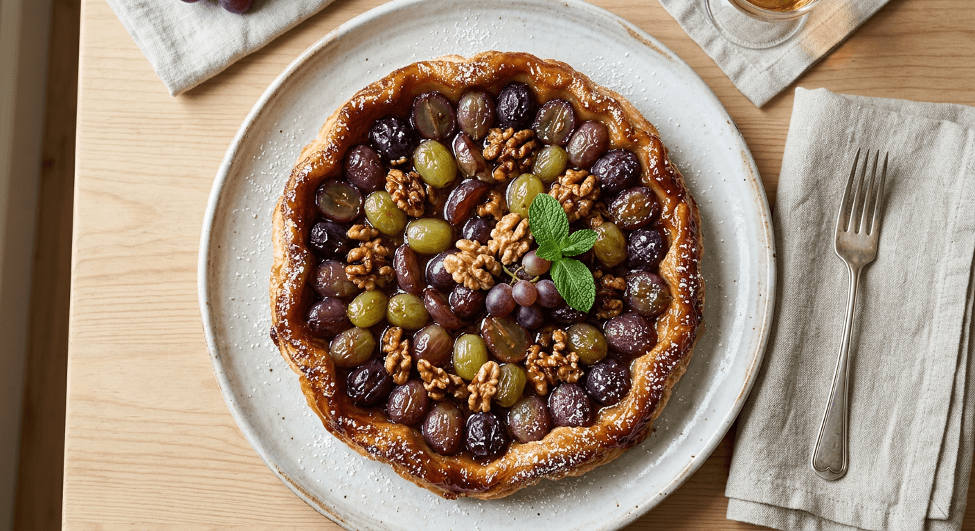 Grape and Walnut Tarte Tatin