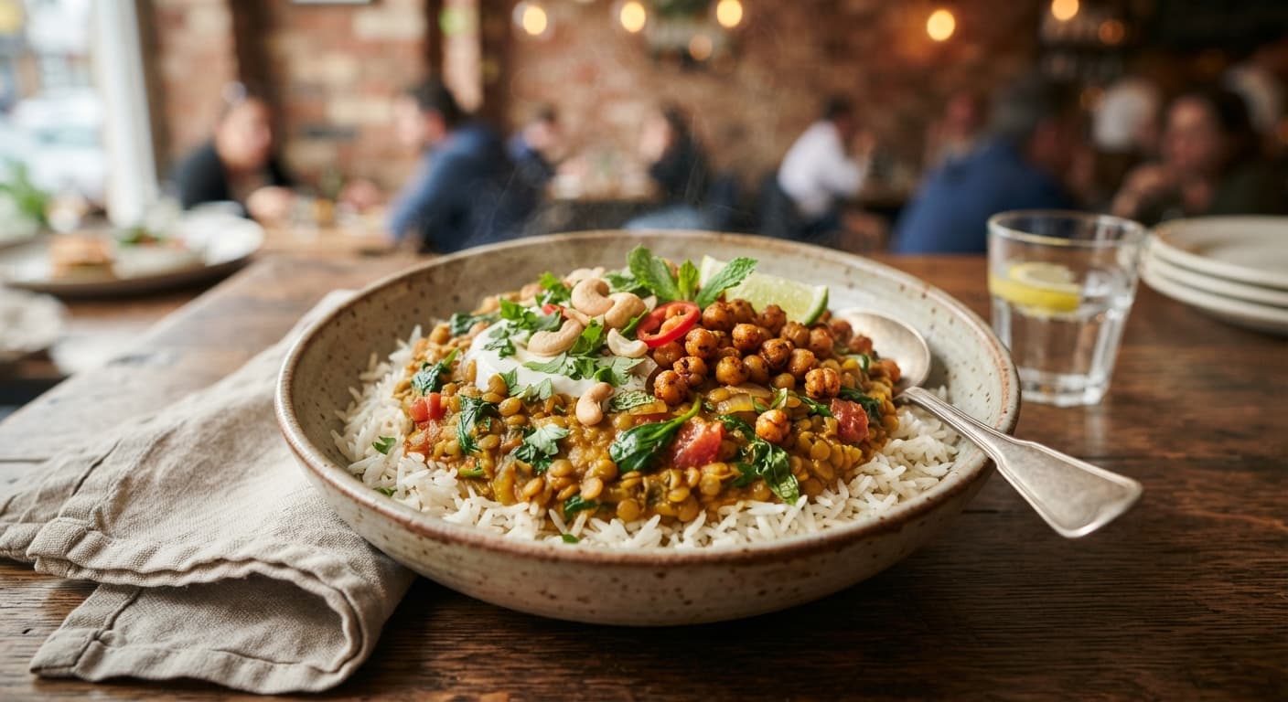 Hearty Lentil Curry Rice Bowl