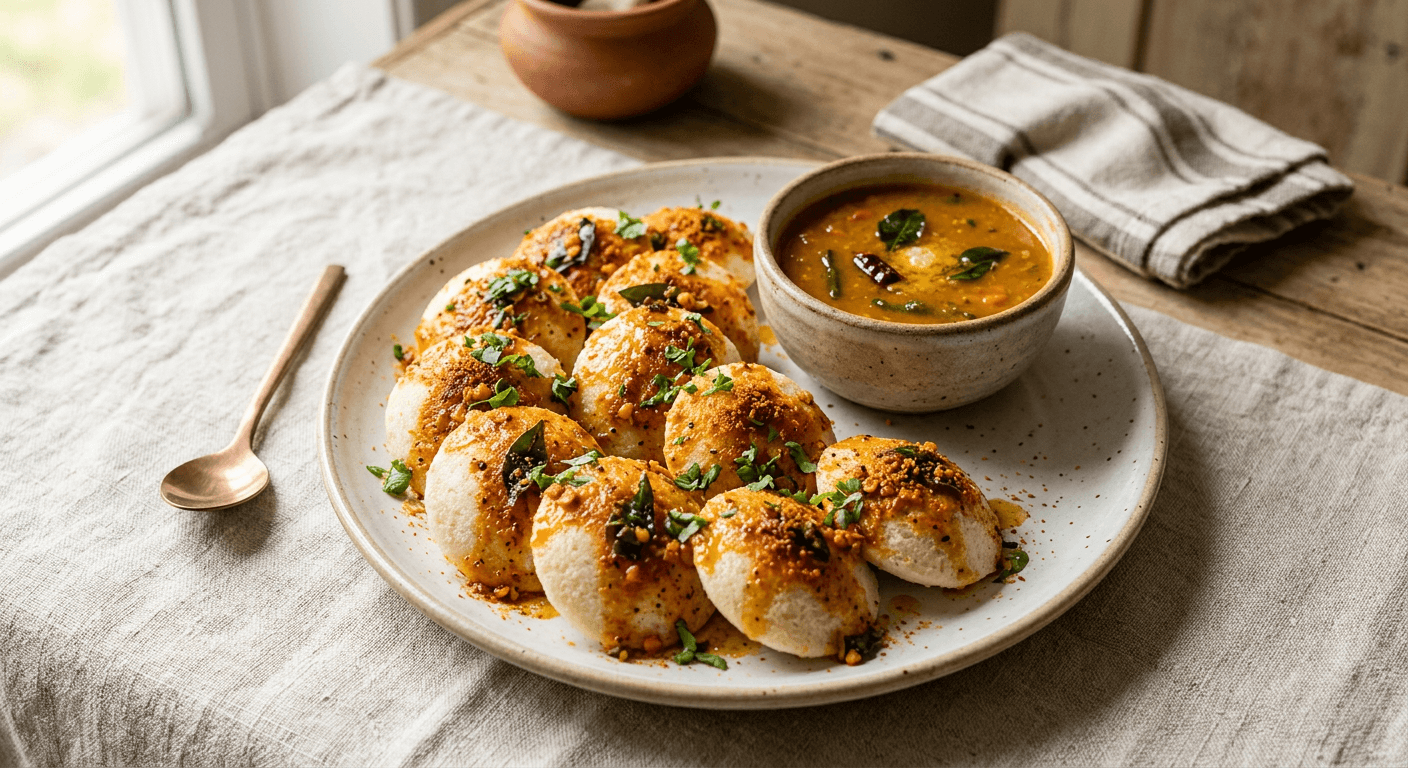 Mini Ghee Podi Sambar Idli
