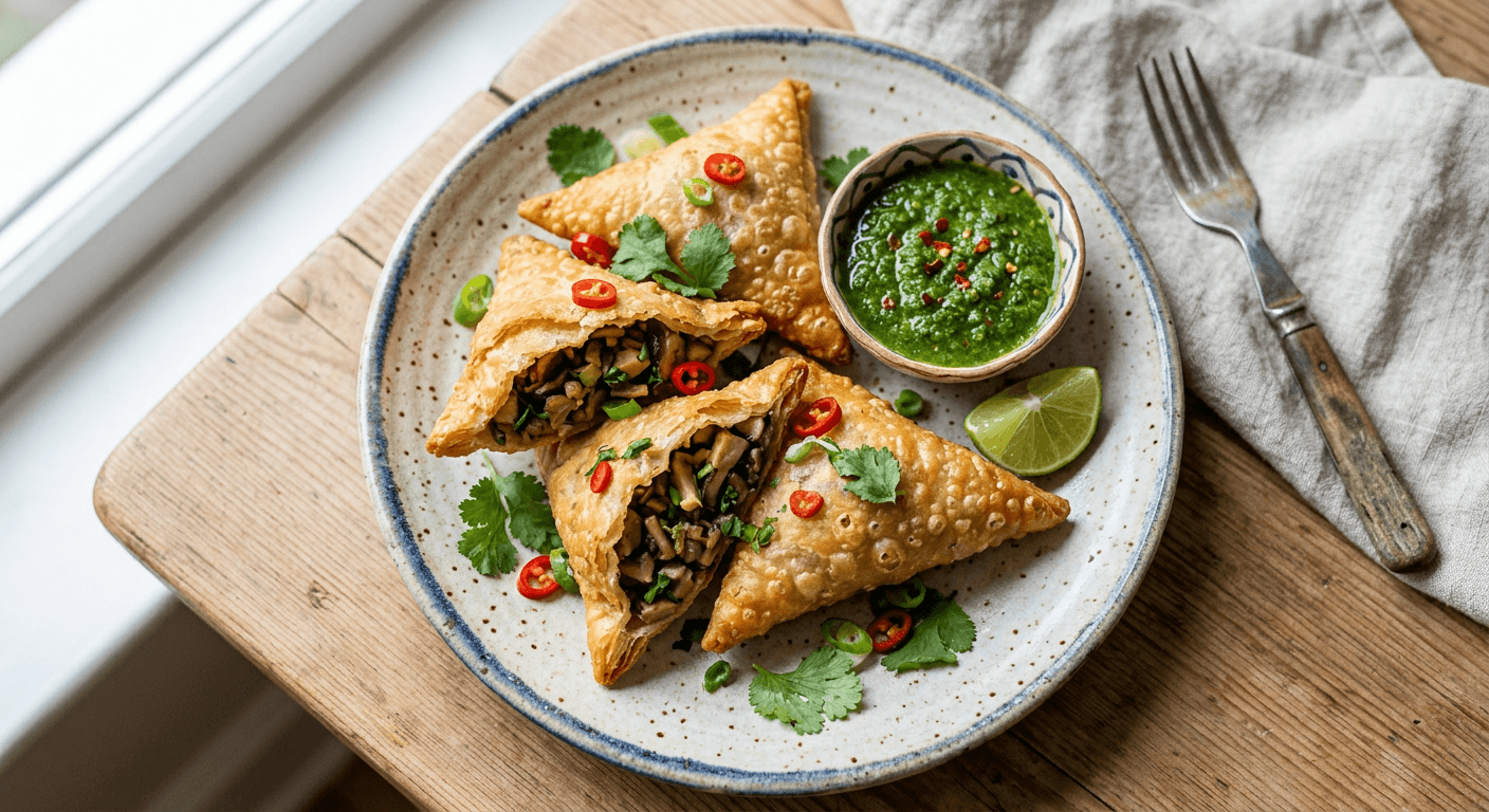 Mushroom and Galangal Samosas