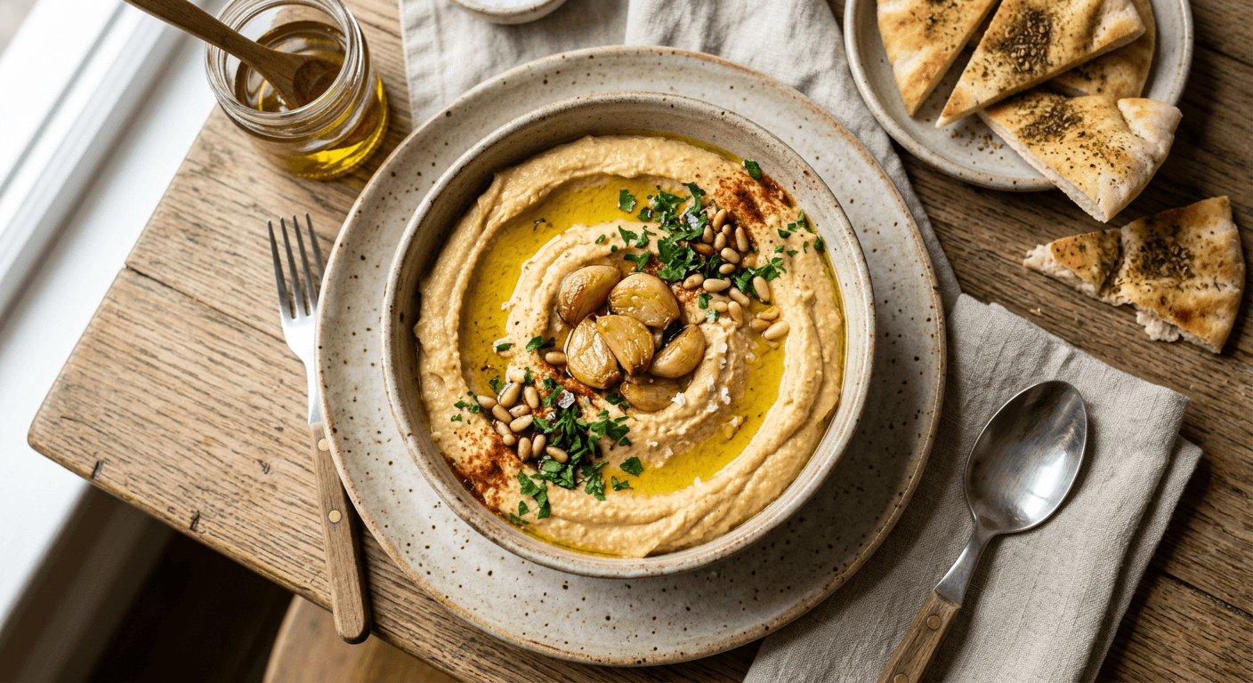 Roasted Garlic Homemade Hummus