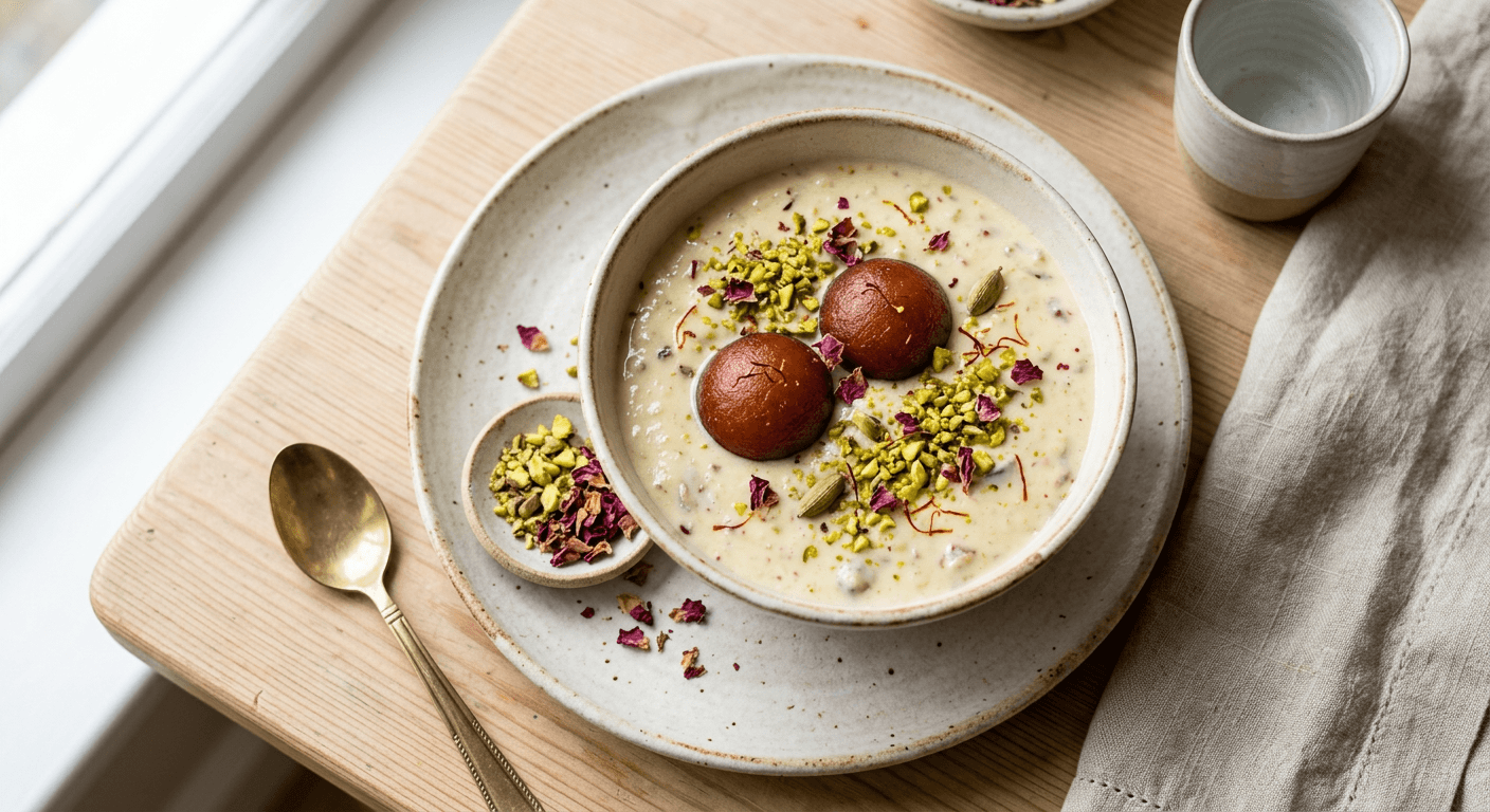 Rose and Pistachio Jamun Kheer