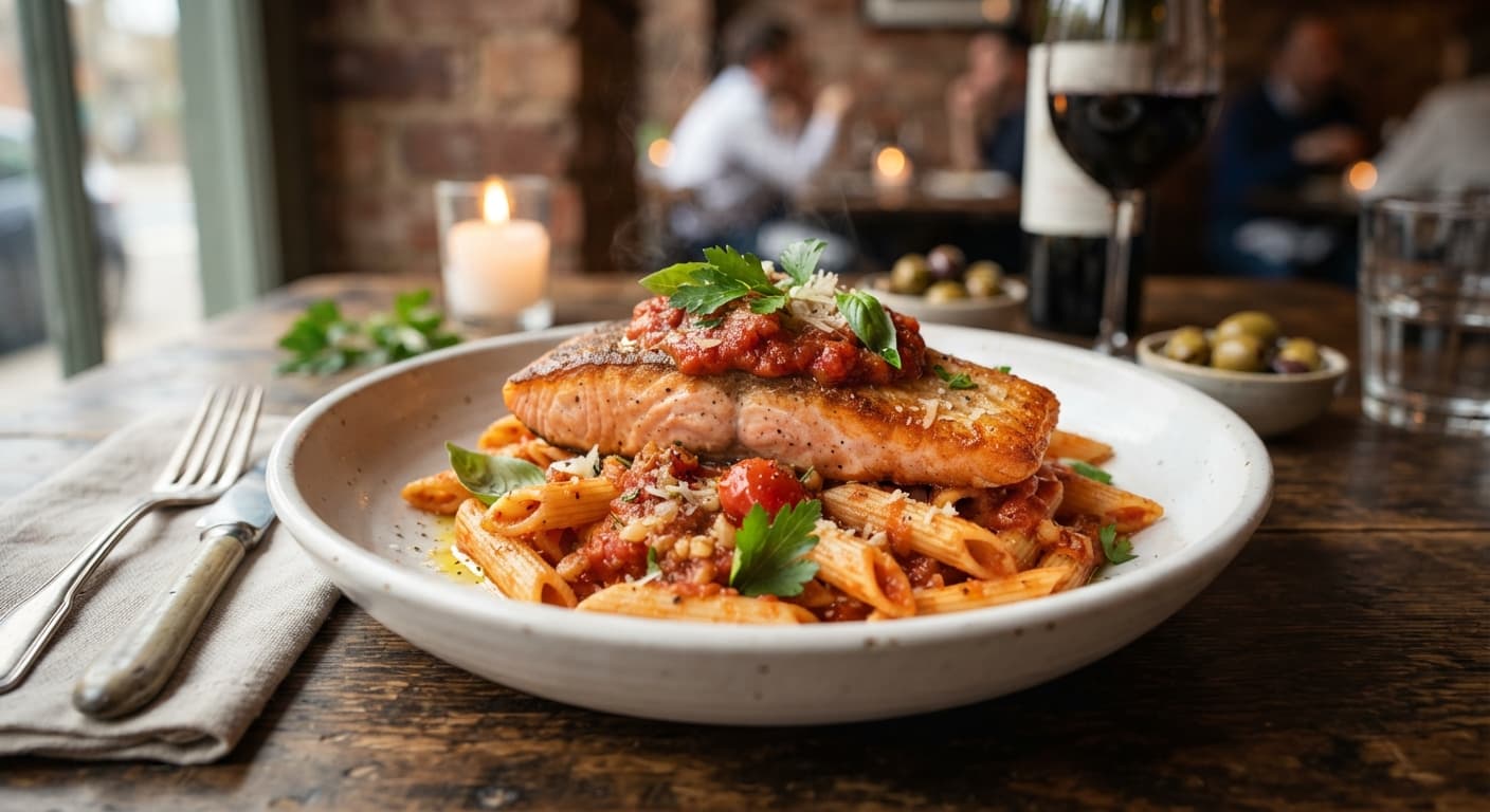 Salmon Marinara with Penne