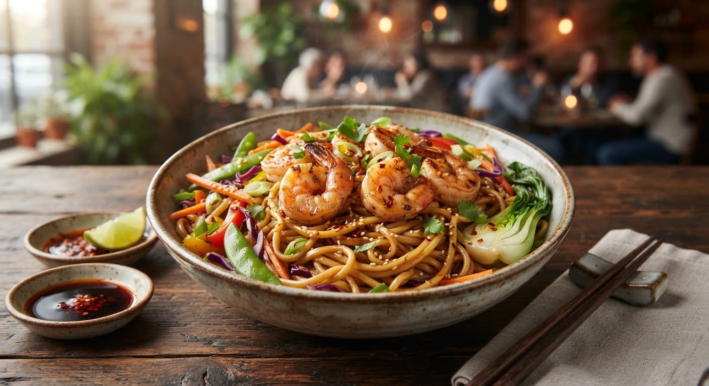 Sesame‑Ginger Shrimp Noodles