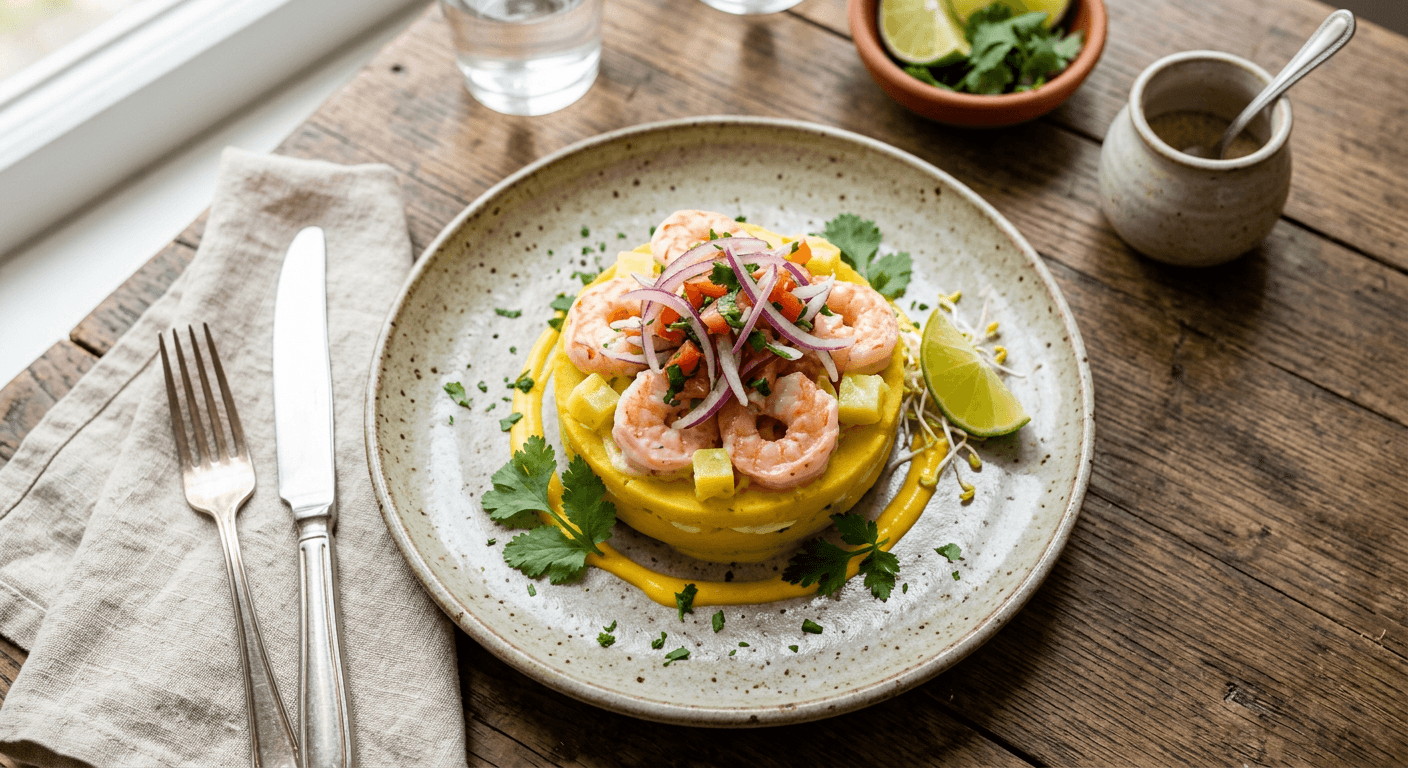 Shrimp and Salsa Criolla Causa