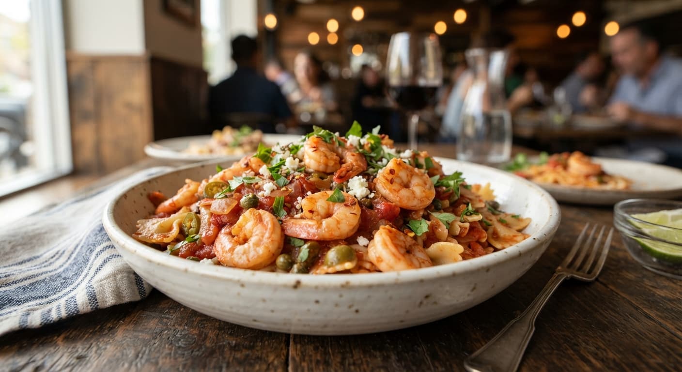 Shrimp Veracruzano Farfalle