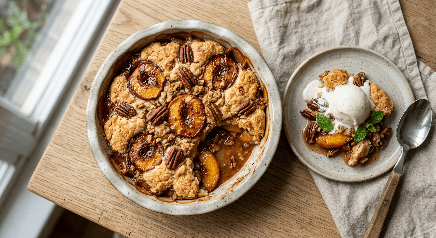 Smoked Peach and Pecan Cobbler