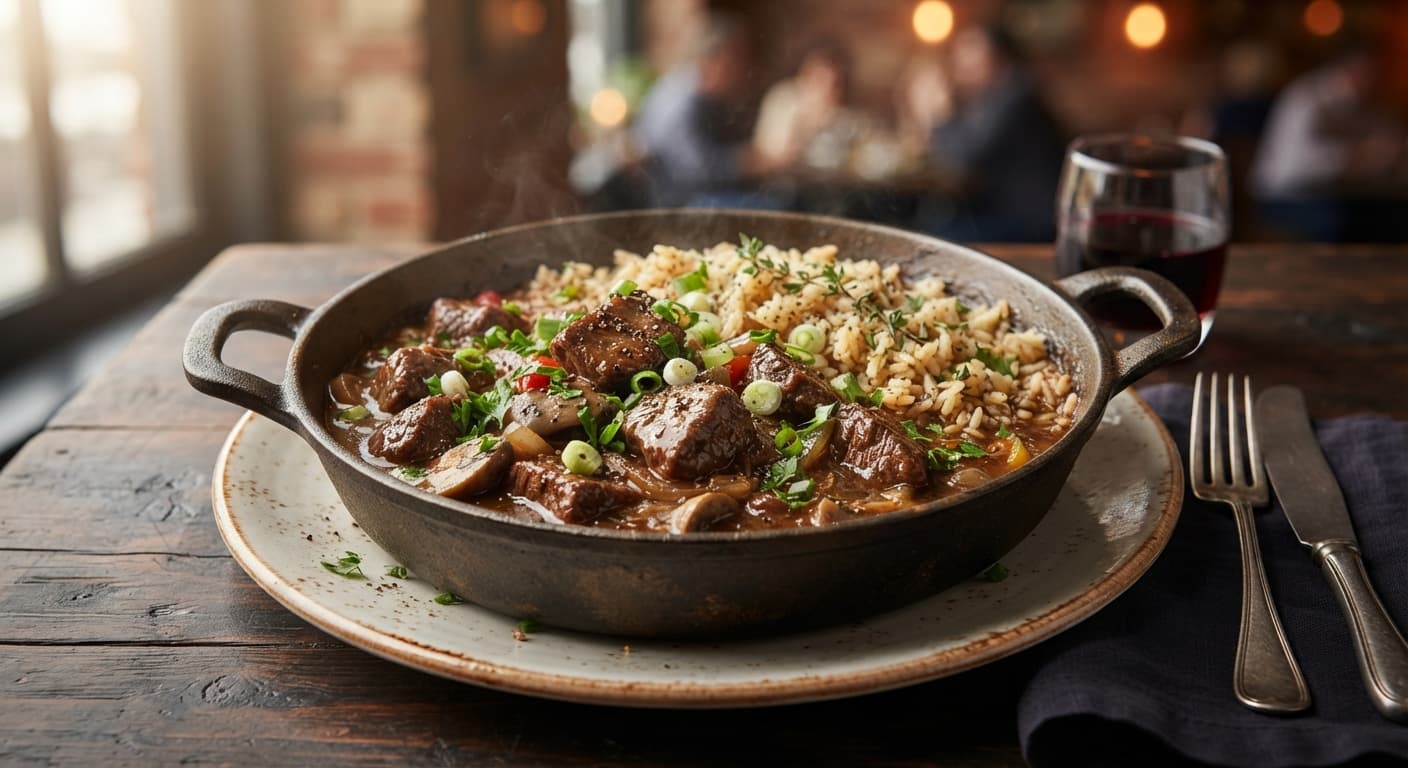 Smothered Beef and Rice Skillet
