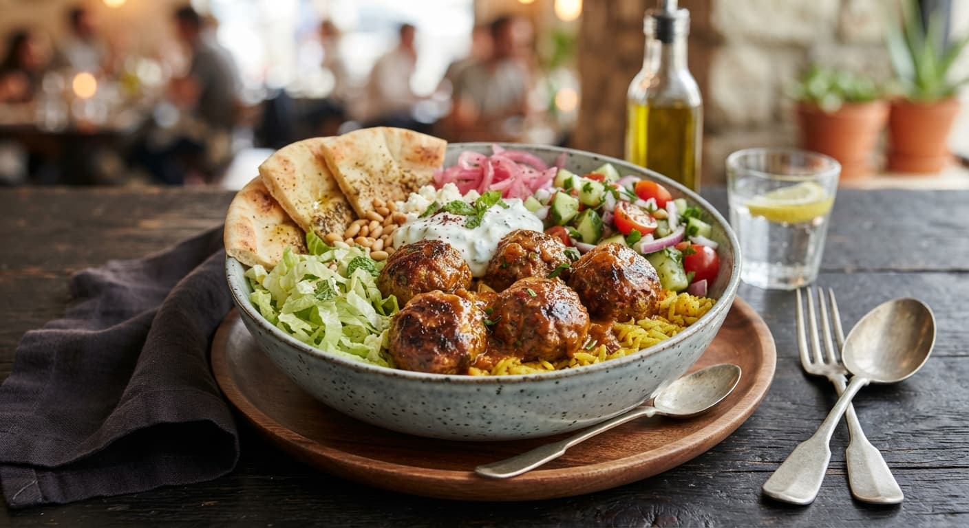 Spiced Lamb Meatball Pita Bowl