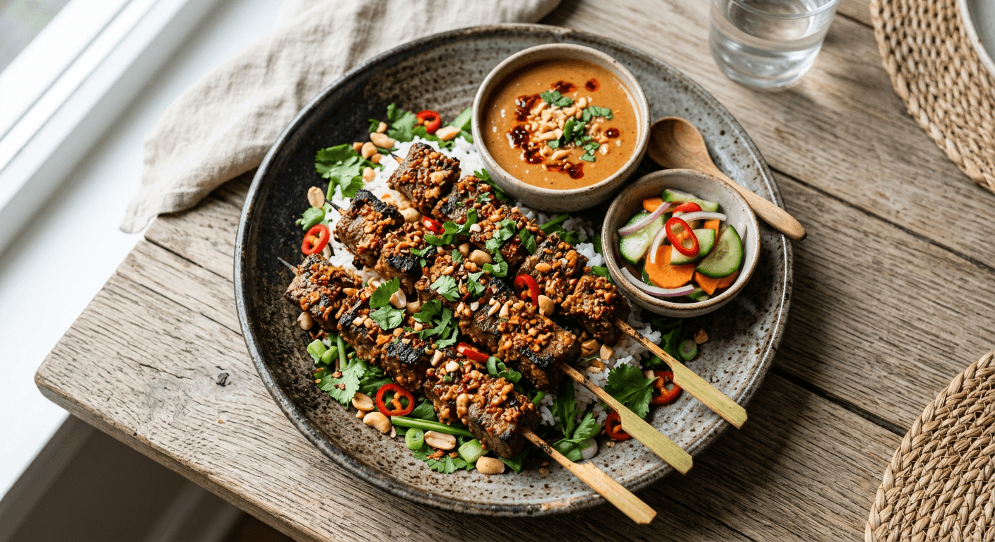 Spicy Peanut Crusted Beef Satay