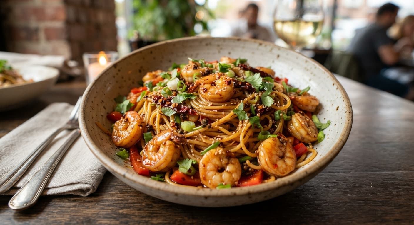 Spicy Szechuan Shrimp Pasta