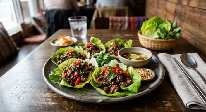 Thai Basil Beef Lettuce Wraps