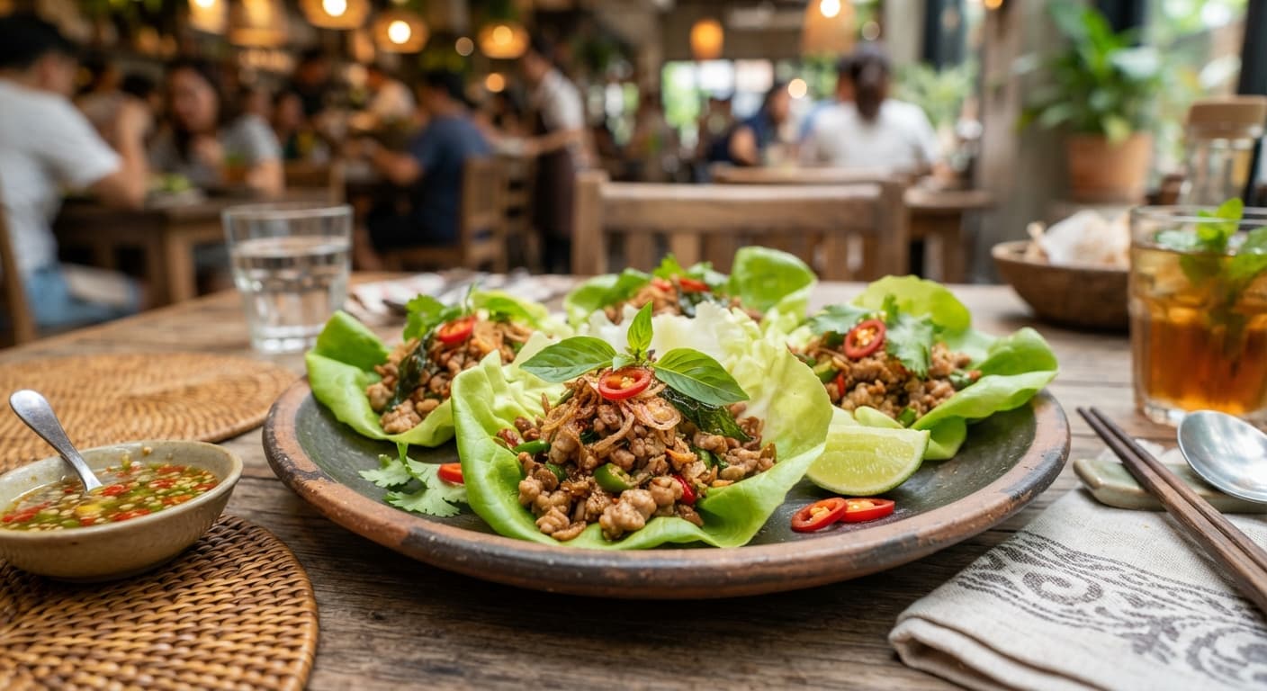 Thai Basil Pork Lettuce Wraps