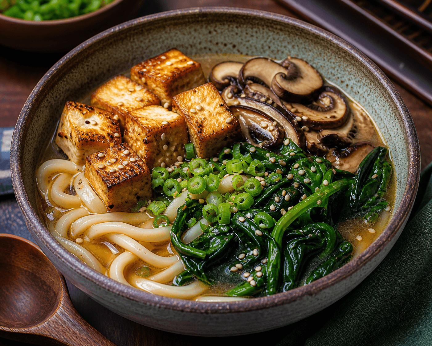 Tofu & Spinach Miso Mushroom Udon