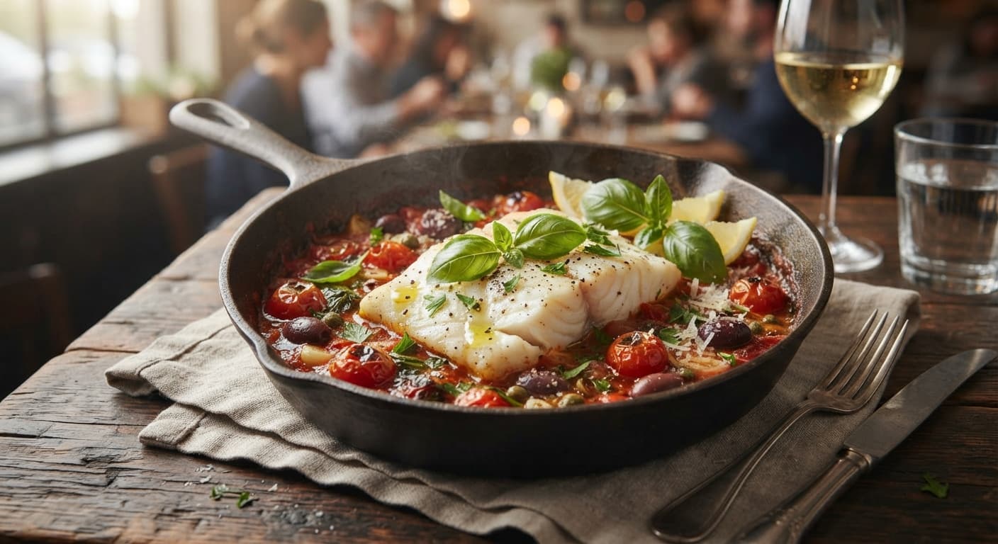 Tomato Basil Cod Skillet