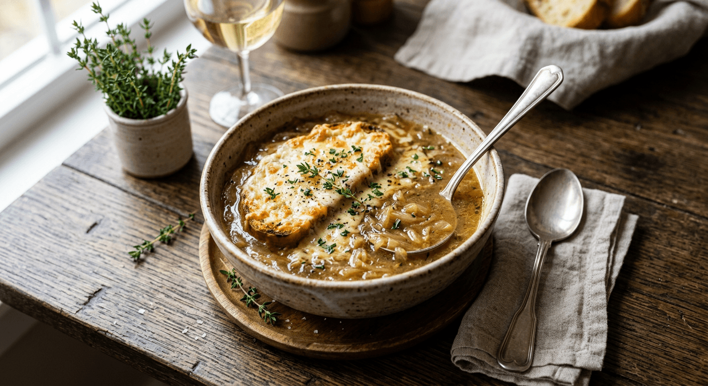 White Wine and Thyme Onion Soup