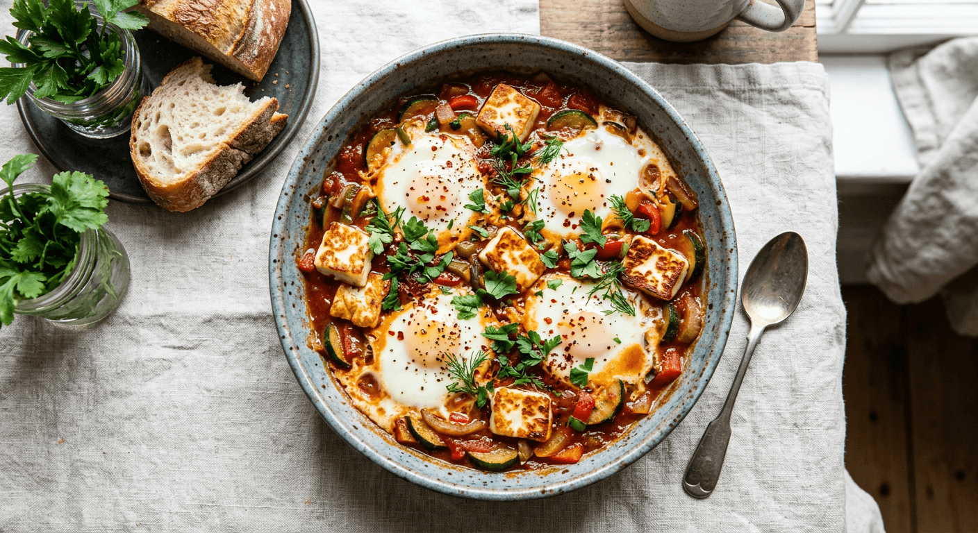Zucchini and Halloumi Shakshuka