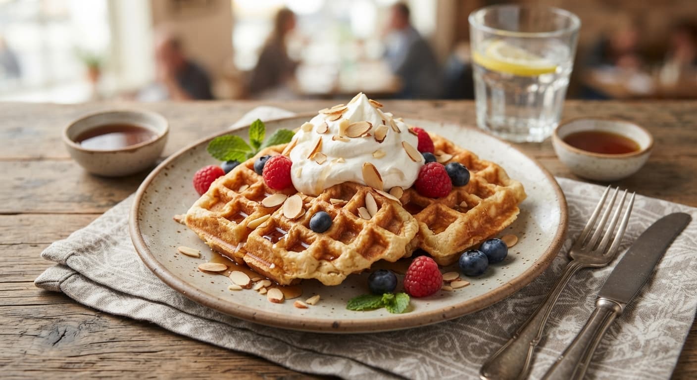 Almond Flour Waffles with Whipped Cream