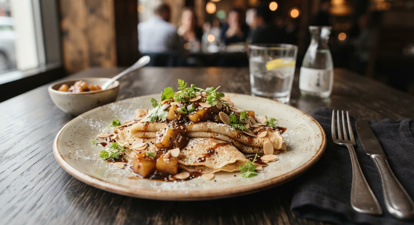 Almond‑Milk Crêpes with Hoisin‑Apple Compote