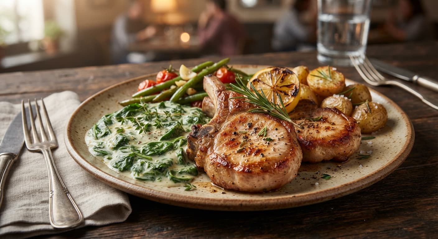 American-Style Pork Chops with Creamy Spinach (Dairy‑Free)