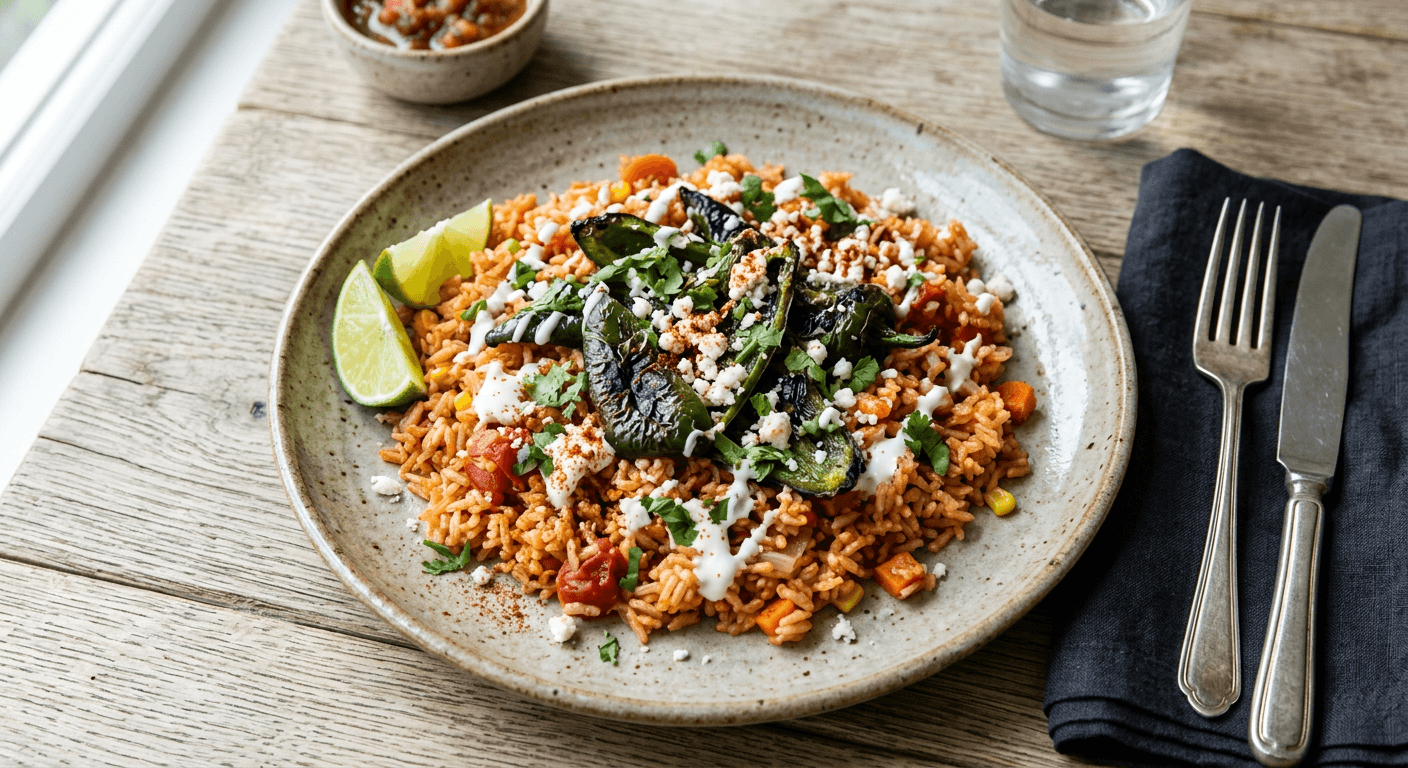 Arroz Rojo with Roasted Poblanos