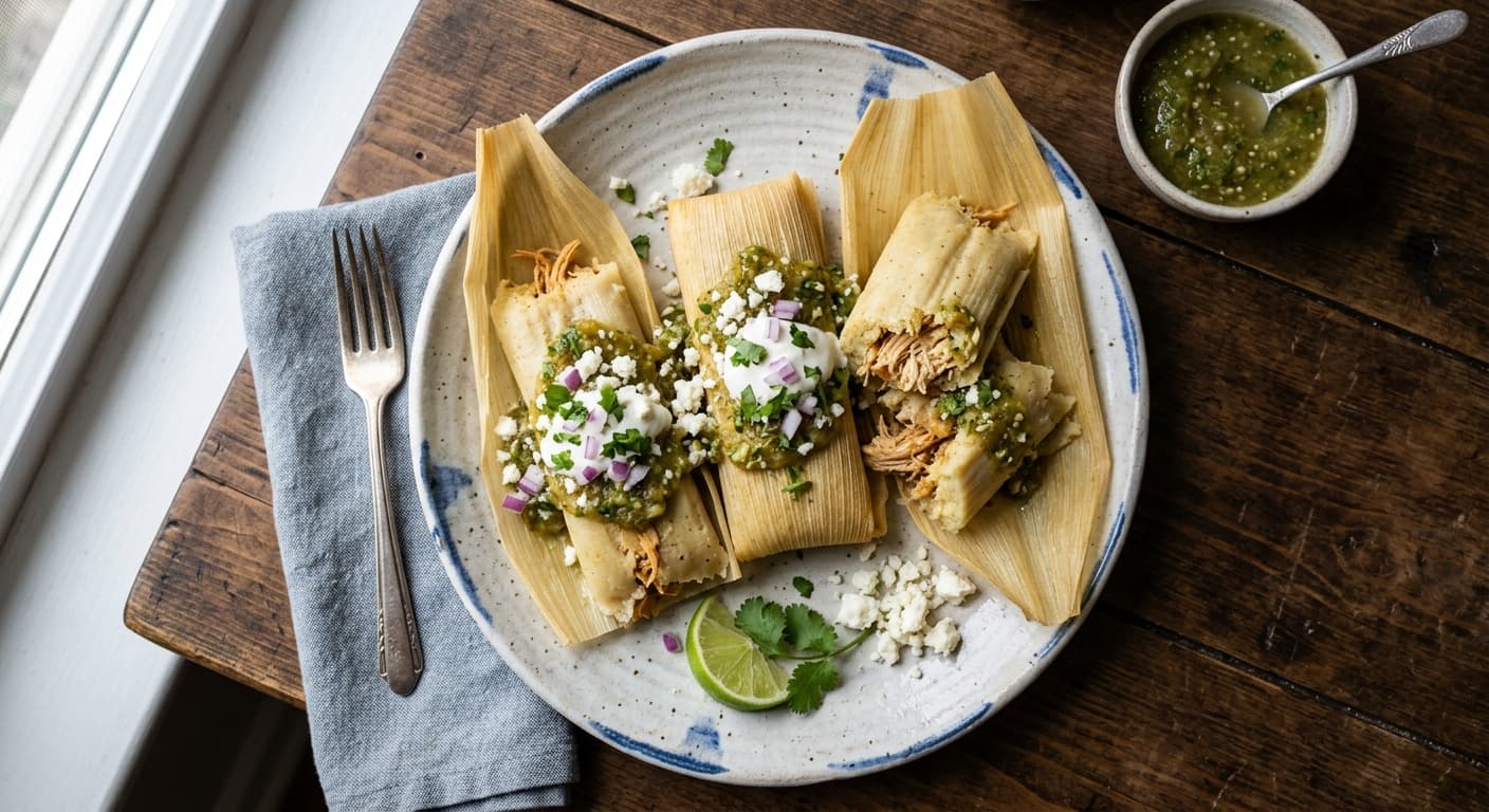 Authentic Chicken Tamales With Salsa Verde