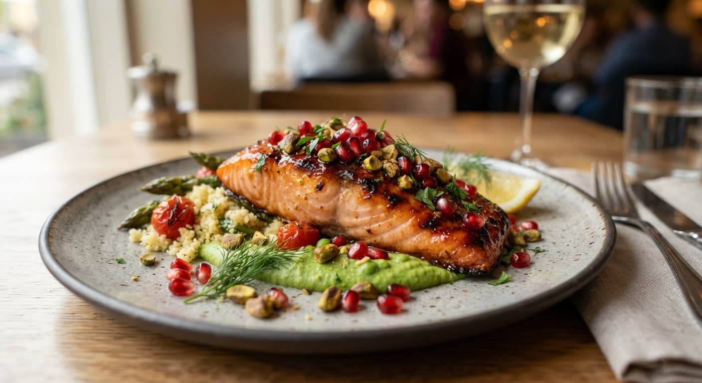 Baked Salmon with Pomegranate Glaze and Pistachios