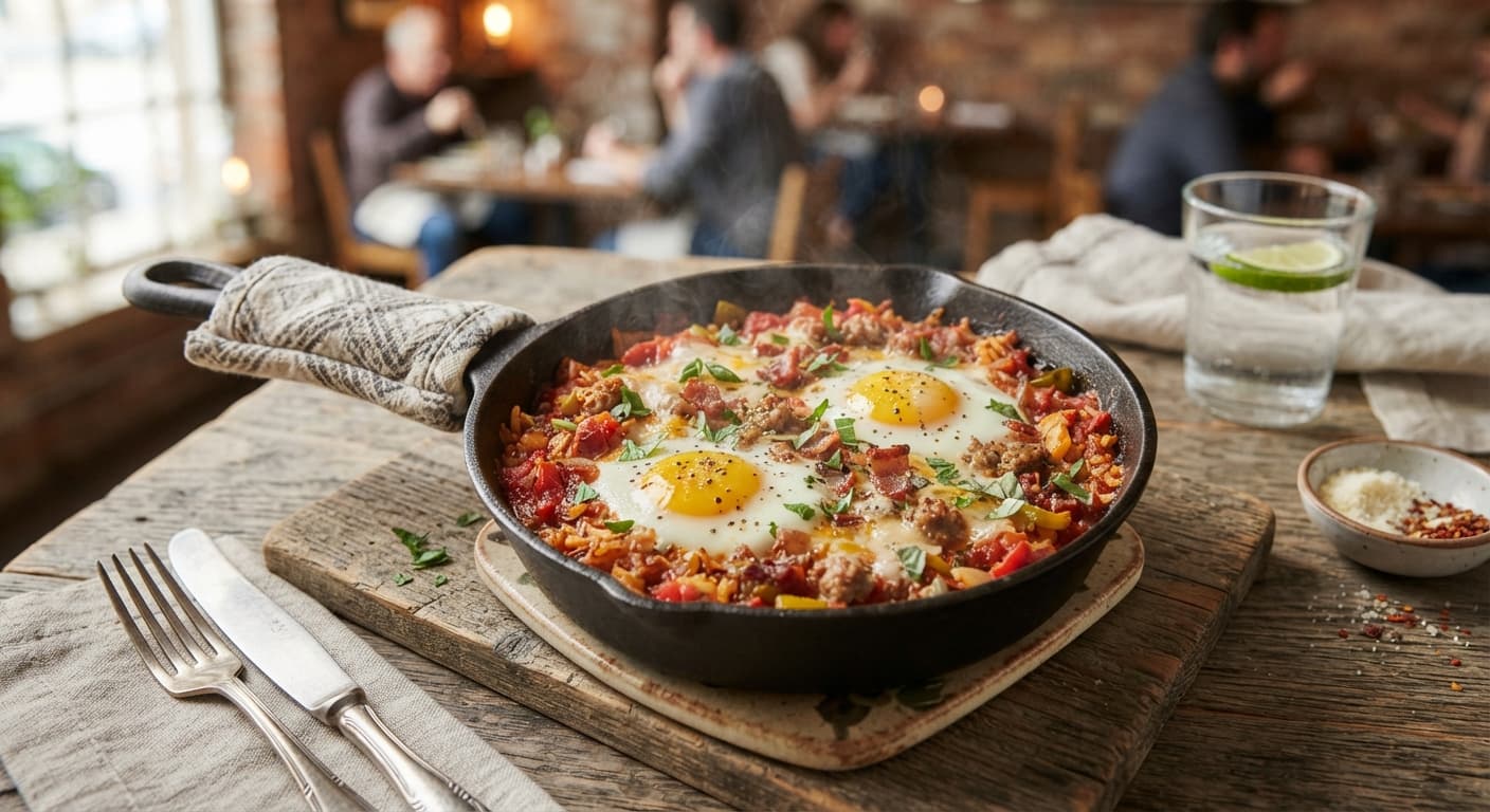 Baked Tomato Rice Breakfast Skillet