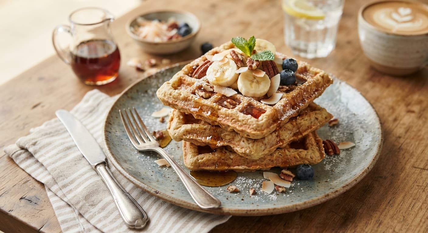 Banana Coconut Flour Waffles with Maple Drizzle