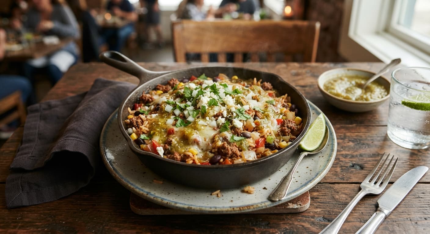 Beef and Rice Skillet with Salsa Verde