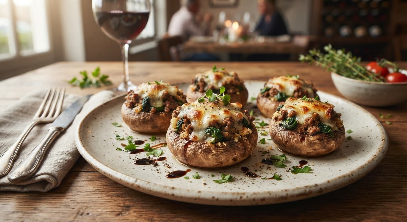 Beef and Spinach Stuffed Mushrooms