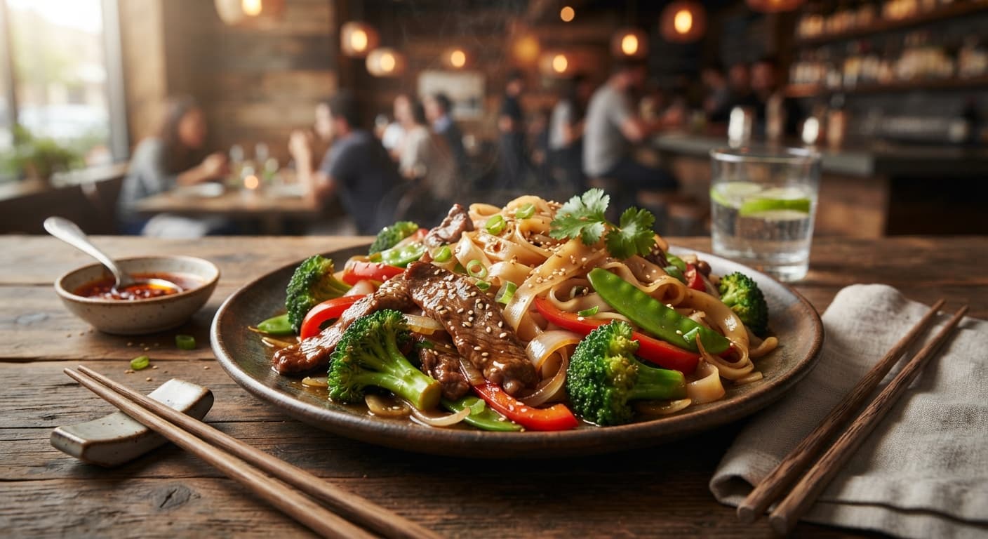 Beef Stir‑Fry with Broccoli and Rice Noodles