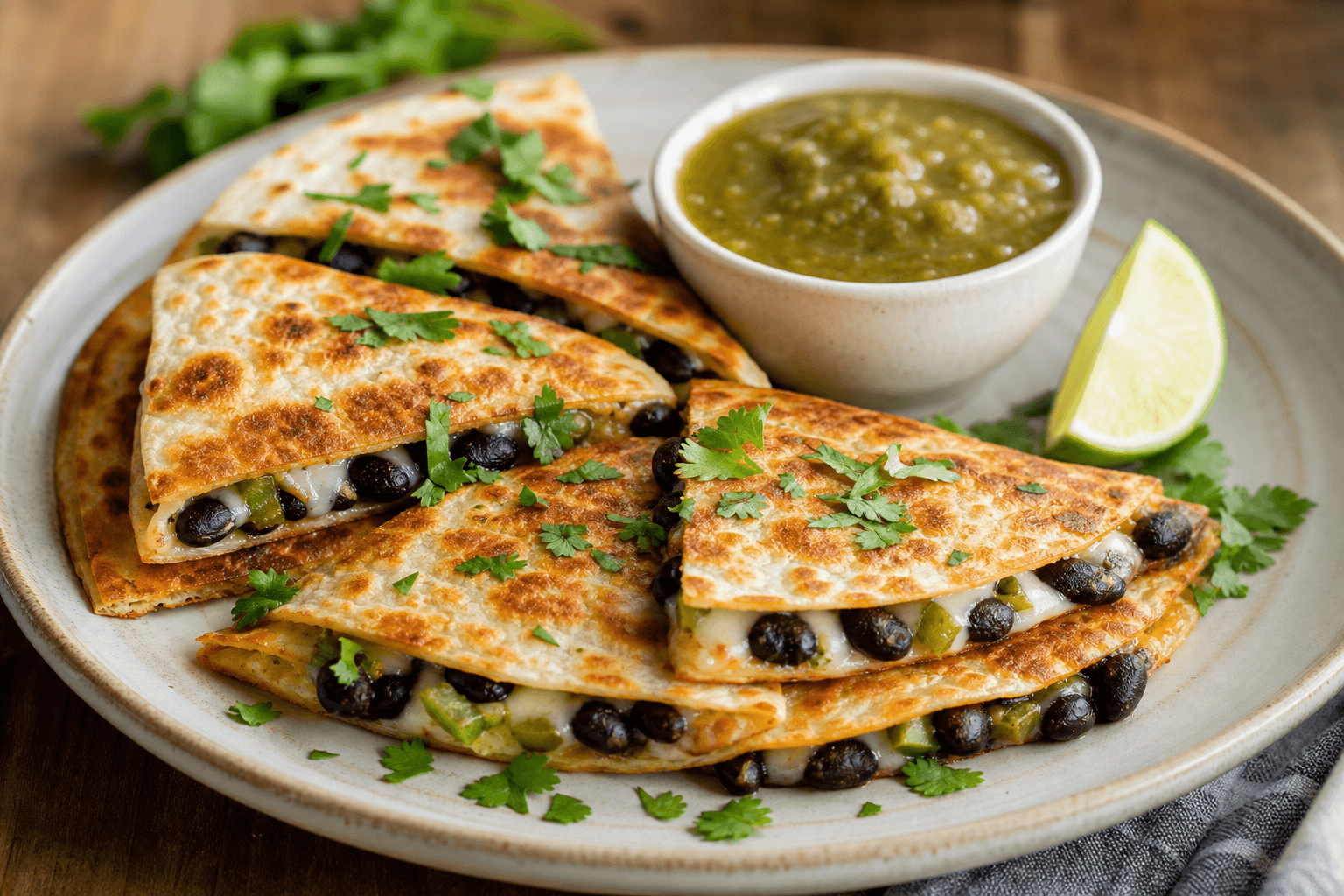 Black Bean Quesadillas with Salsa Verde