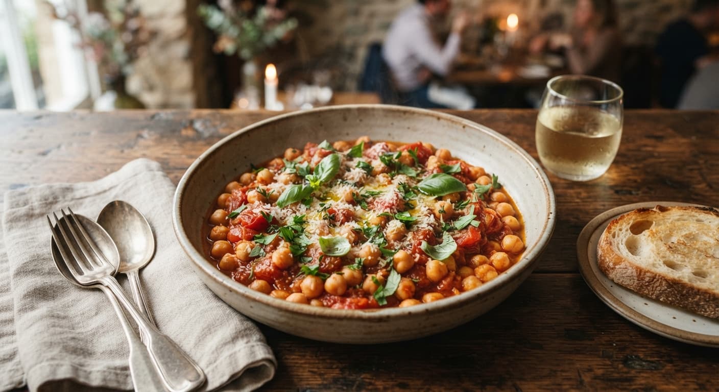 Braised Chickpeas in White Wine and Tomato Ragout