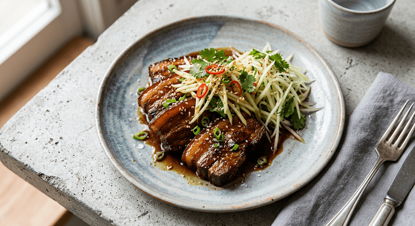 Braised Pork Belly with Green Papaya and Soy Liquor