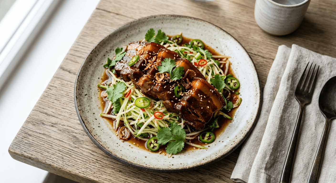 Braised Pork Belly With Green Papaya And Soy Liquor