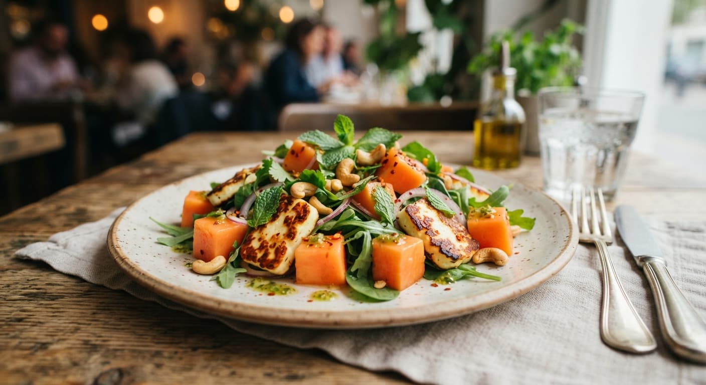 Brazilian Papaya and Grilled Halloumi Salad